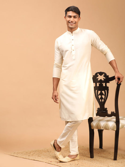 Men's Cream Viscose Straight Kurta Pyjama Set