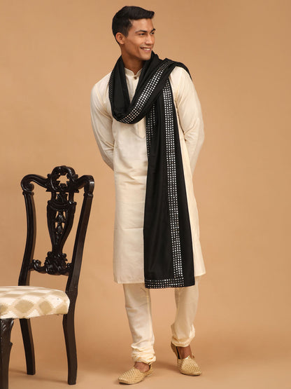 Men's Cream Viscose Straight Kurta  Pyjama & Dupatta Set
