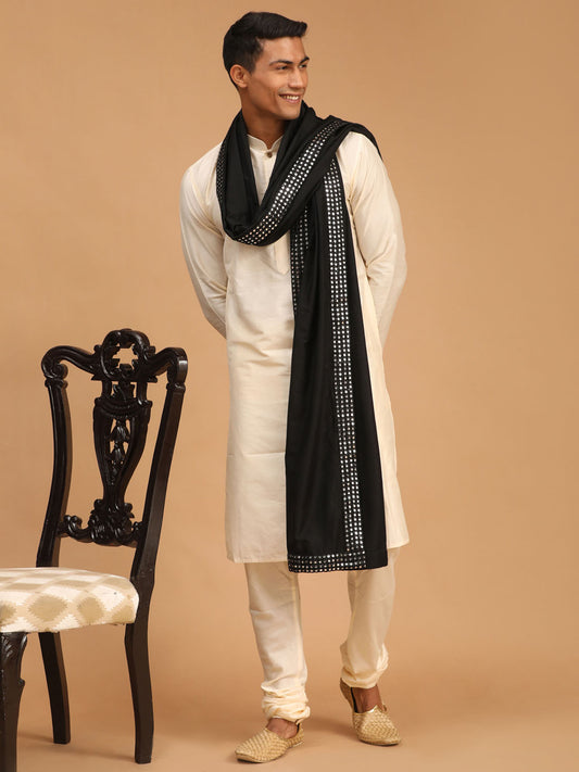 Men's Cream Viscose Straight Kurta  Pyjama & Dupatta Set