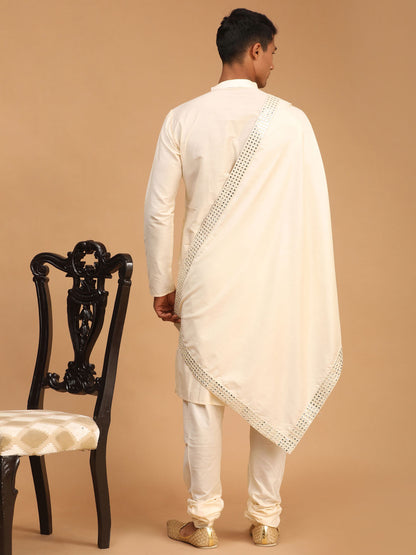 Men's Cream Viscose Straight Kurta  Pyjama & Dupatta Set
