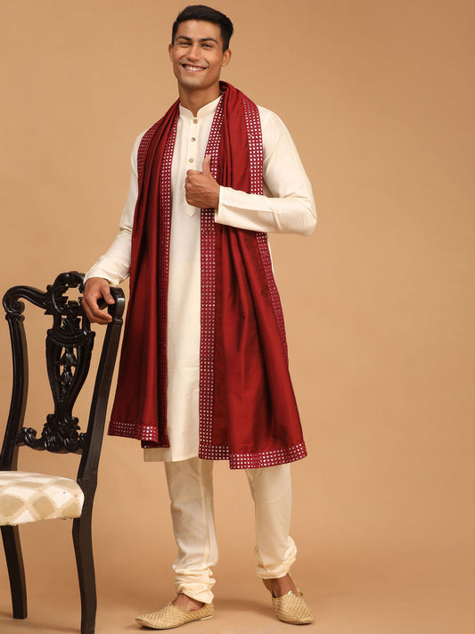 Men's Cream Viscose Straight Kurta  Pyjama & Dupatta Set