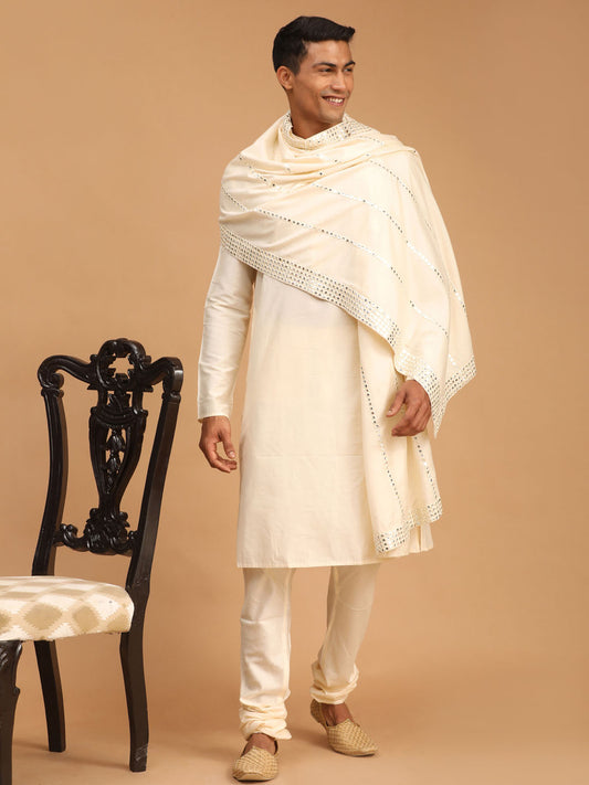 Men's Cream Viscose Straight Kurta  Pyjama & Dupatta Set