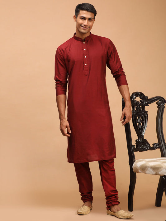 Men's Maroon Viscose Straight Kurta Pyjama Set
