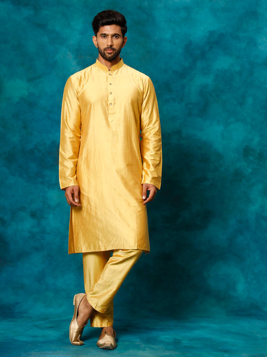 Men's Mustard Viscose Straight Kurta Pyjama Set