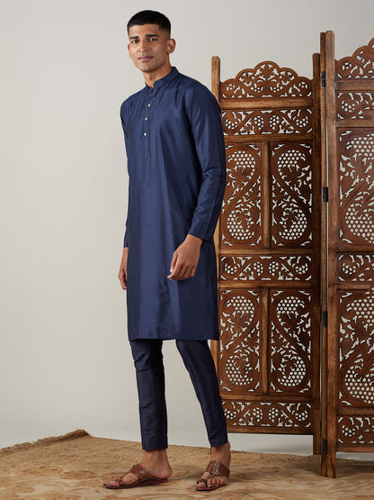 Men's Navy Blue Viscose Straight Kurta Pyjama Set