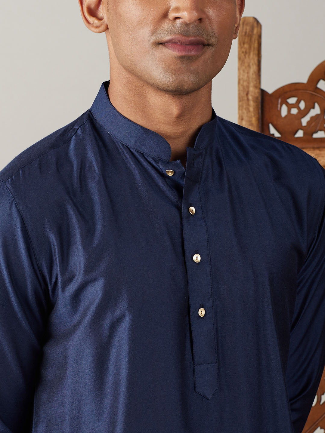 Men's Navy Blue Viscose Straight Kurta Pyjama Set