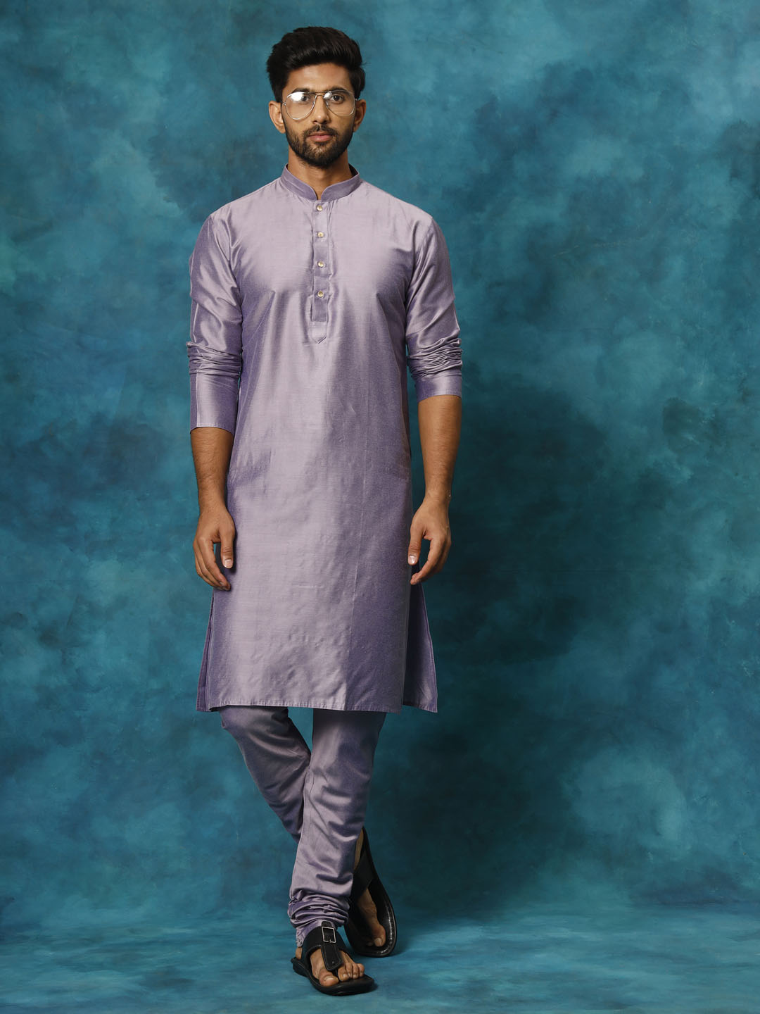 Men's Purple Viscose Straight Kurta Pyjama Set