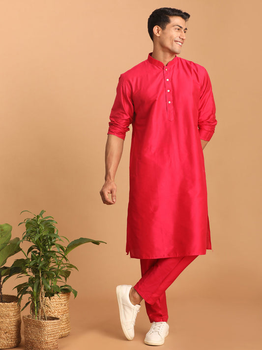 Men's Pink Viscose Straight Kurta Pyjama Set