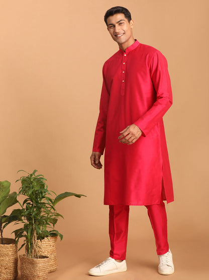 Men's Pink Viscose Straight Kurta Pyjama Set
