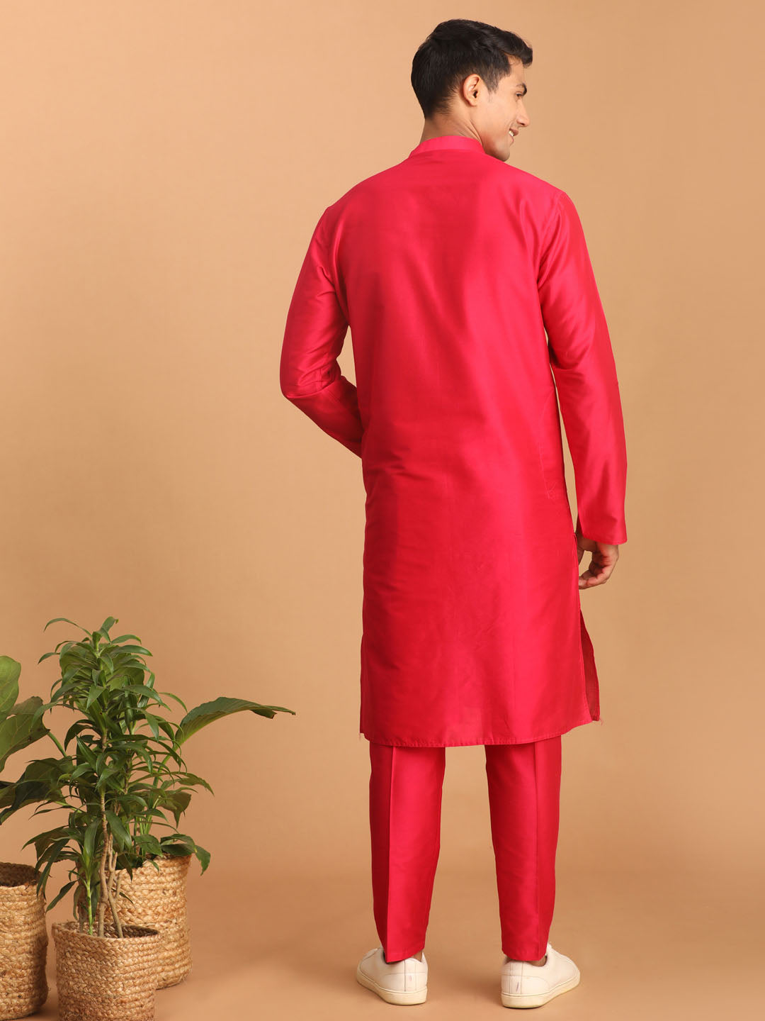 Men's Pink Viscose Straight Kurta Pyjama Set