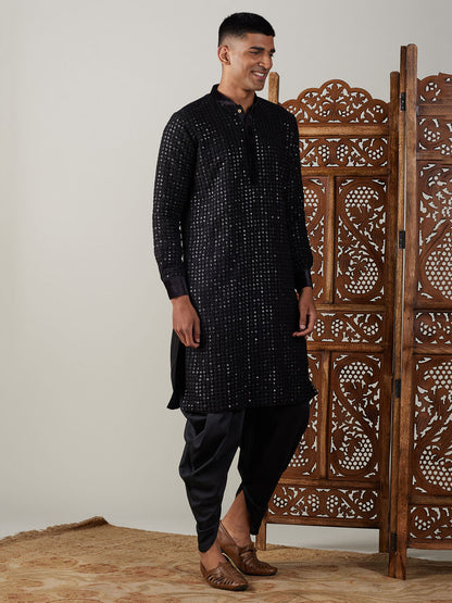 Men's Black Georgette Regular Kurta and Dhoti Set