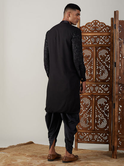 Men's Black Georgette Regular Kurta and Dhoti Set