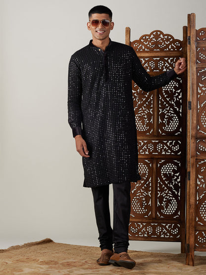 Men's Black Georgette Regular Kurta Pyjama Set