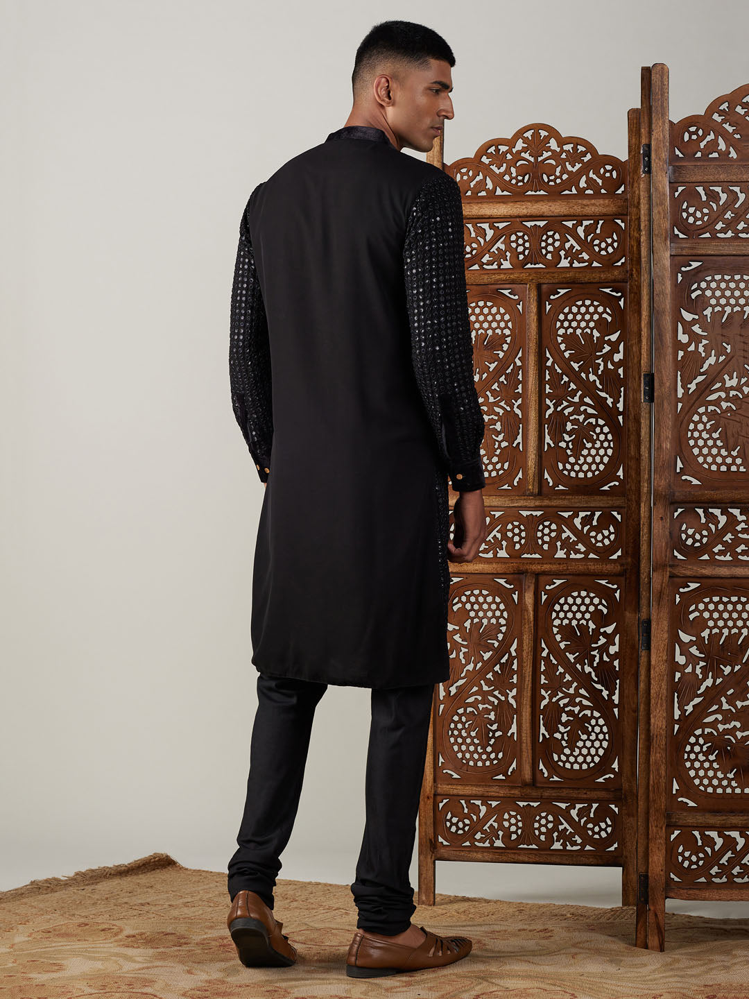 Men's Black Georgette Regular Kurta Pyjama Set