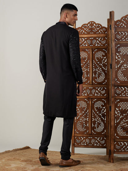 Men's Black Georgette Regular Kurta Pyjama Set