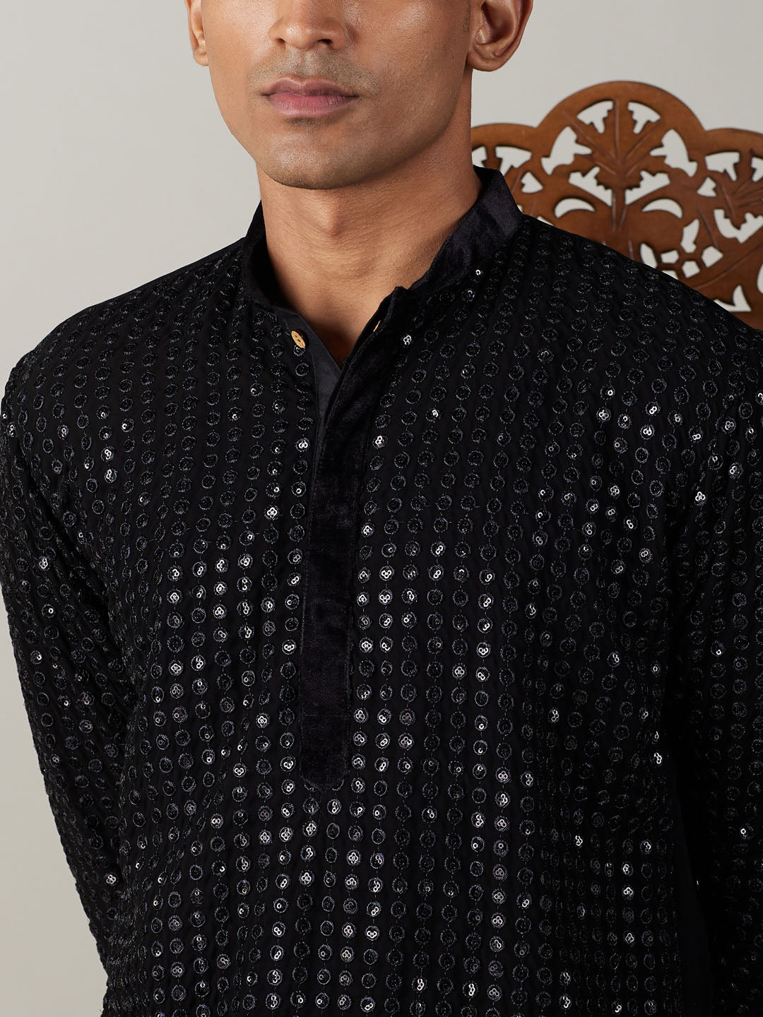 Men's Black Georgette Regular Kurta Pyjama Set
