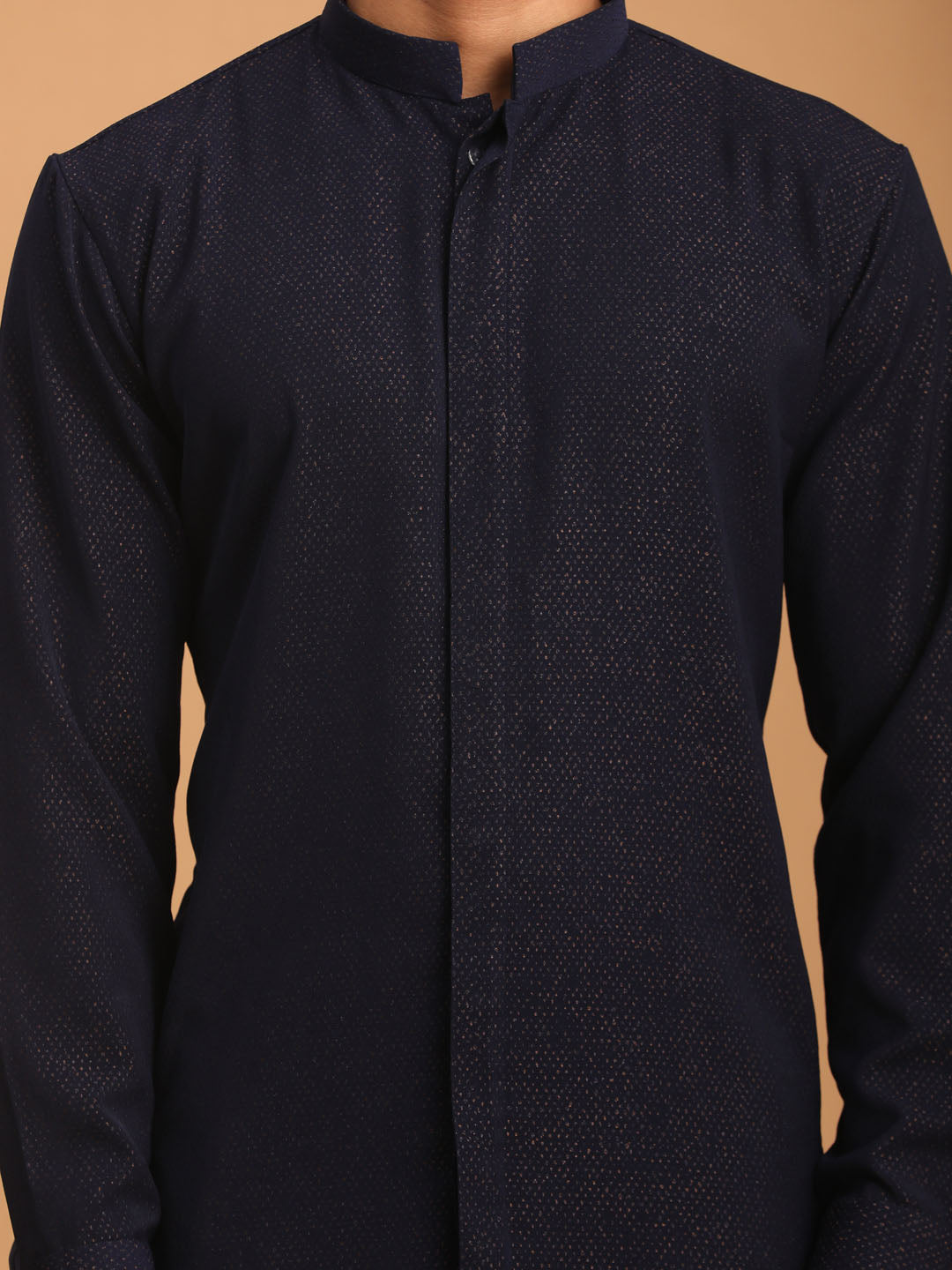 Men's Navy Blue Cotton Blend Straight Kurta Pyjama Set