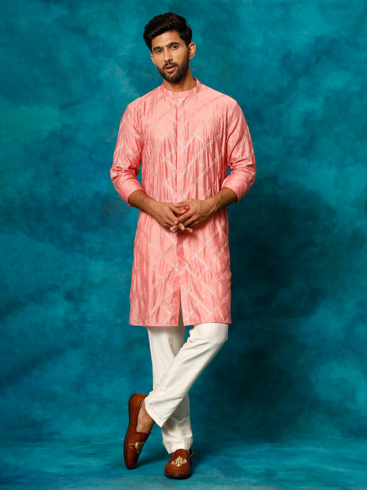 Men's Onion Pink Viscose Straight Kurta Pyjama Set