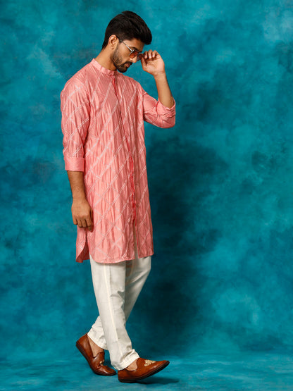 Men's Onion Pink Viscose Straight Kurta Pyjama Set