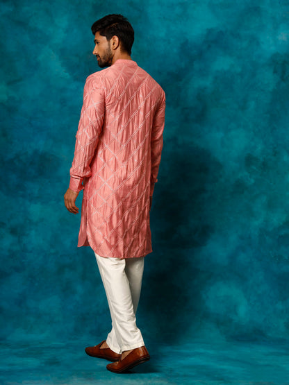 Men's Onion Pink Viscose Straight Kurta Pyjama Set