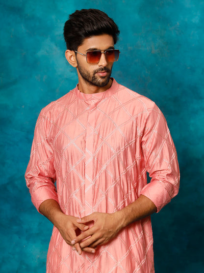 Men's Onion Pink Viscose Straight Kurta Pyjama Set