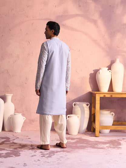 Men's Pastel Blue Georgette Straight Kurta and Patiala Set