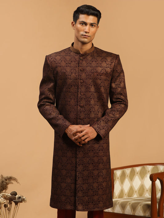 Men's Maroon Silk Blend Straight Sherwani Only Top