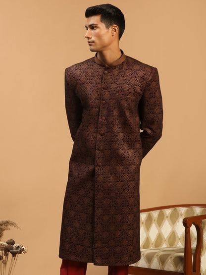 Men's Maroon Silk Blend Straight Sherwani Only Top