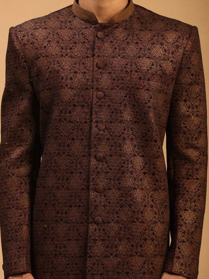Men's Maroon Silk Blend Straight Sherwani Only Top