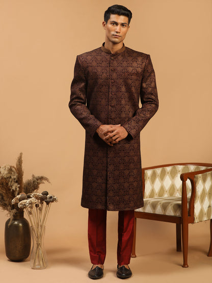Men's Maroon Silk Blend Straight Sherwani Only Top