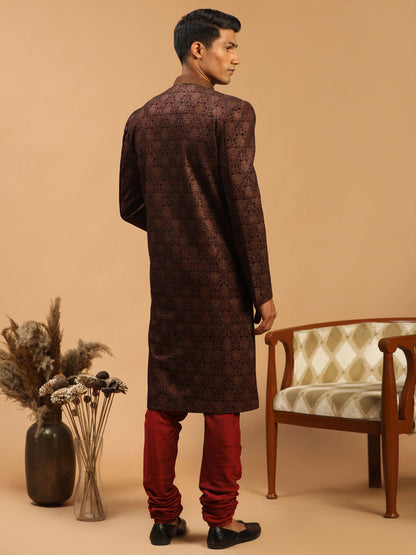 Men's Maroon Silk Blend Straight Sherwani Set