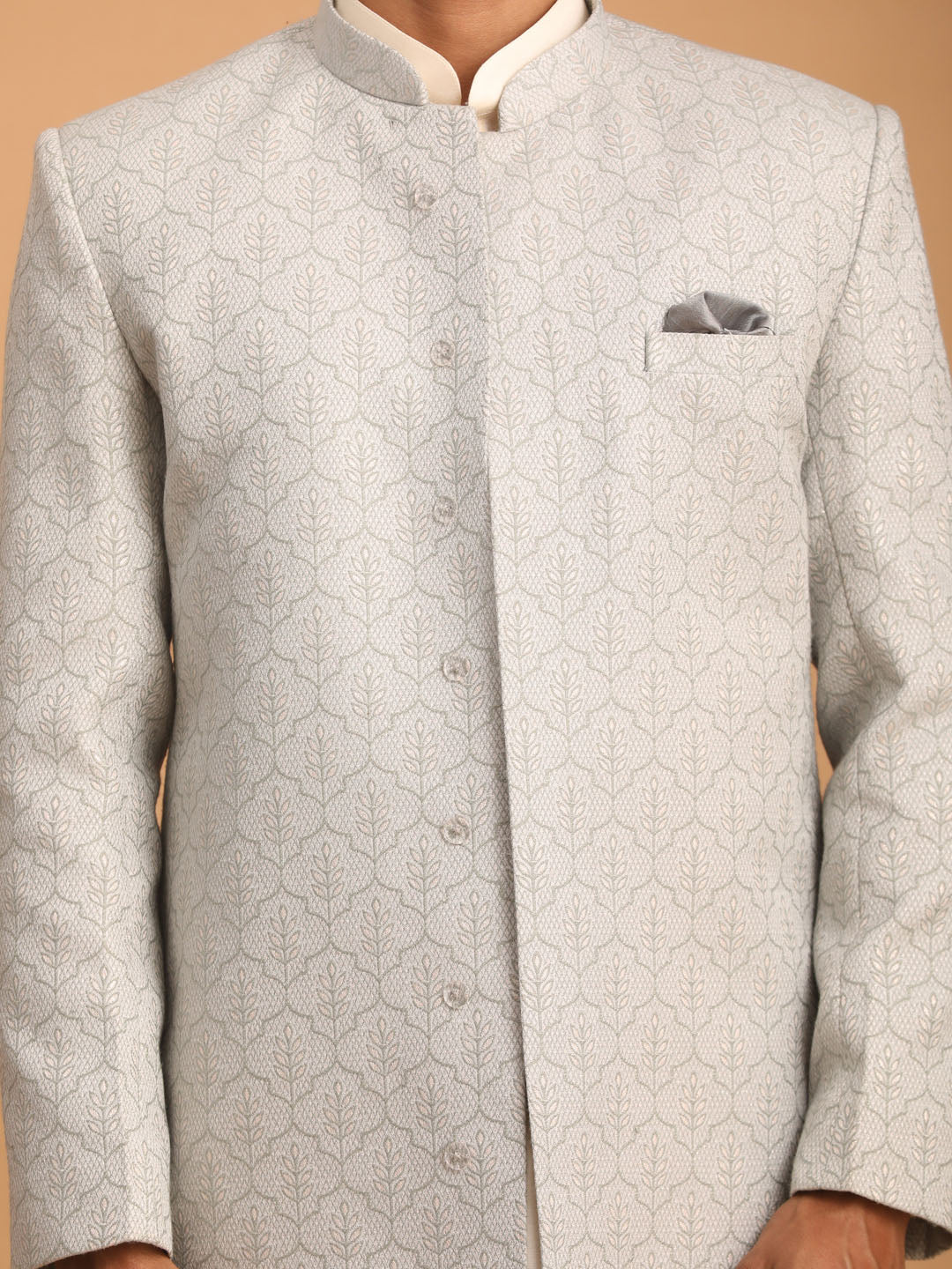 Men's Cream Cotton Blend Straight Sherwani Set