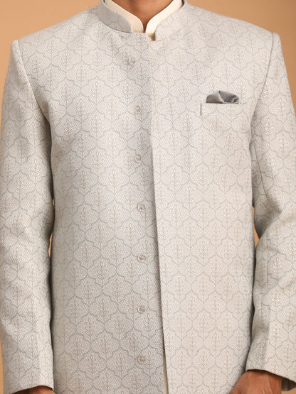 Men's Cream Cotton Blend Straight Sherwani Set