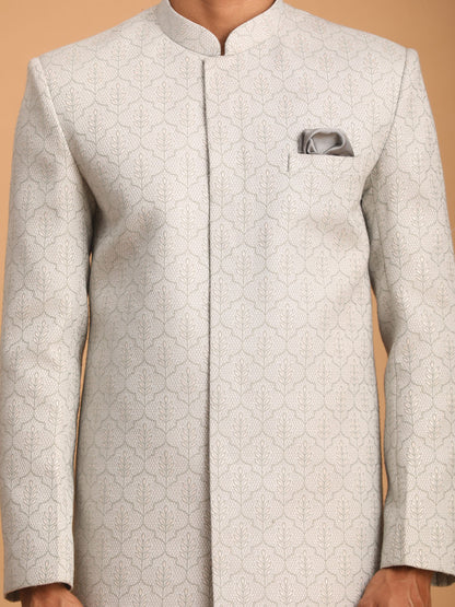 Men's Cream Cotton Blend Straight Sherwani Set