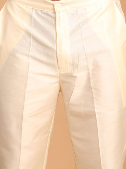 Men's Cream Cotton Blend Straight Sherwani Set