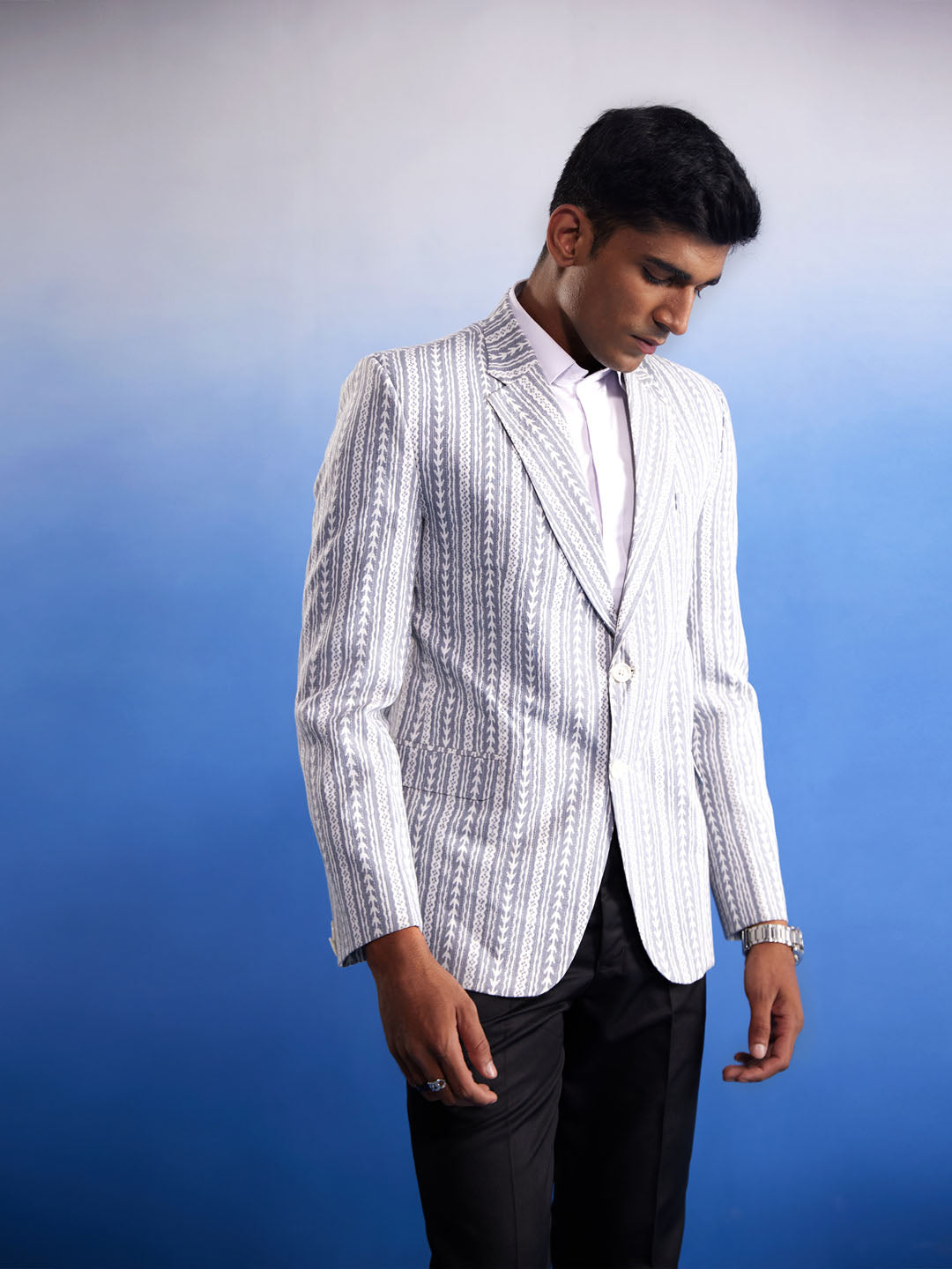 Men's Grey Cotton Blend Blazer Blazer