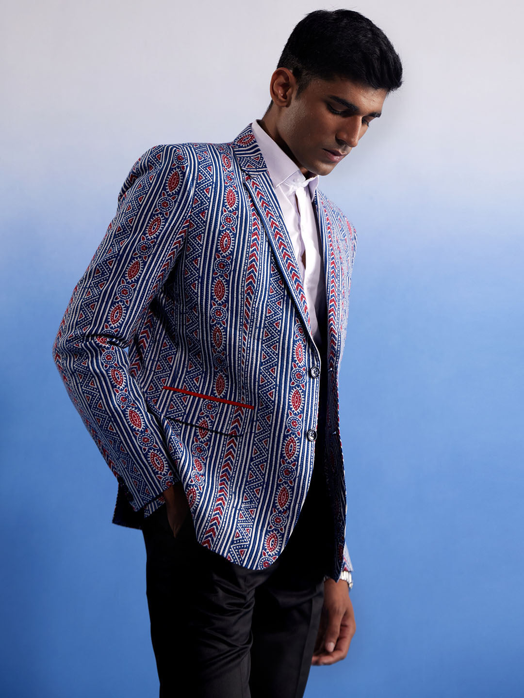 Men's Indigo Blue Cotton Straight Blazer