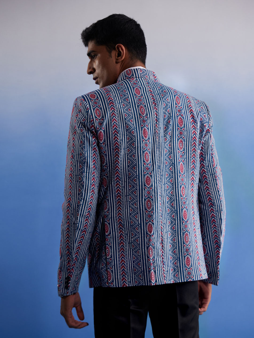 Men's Indigo Blue Cotton Straight Blazer