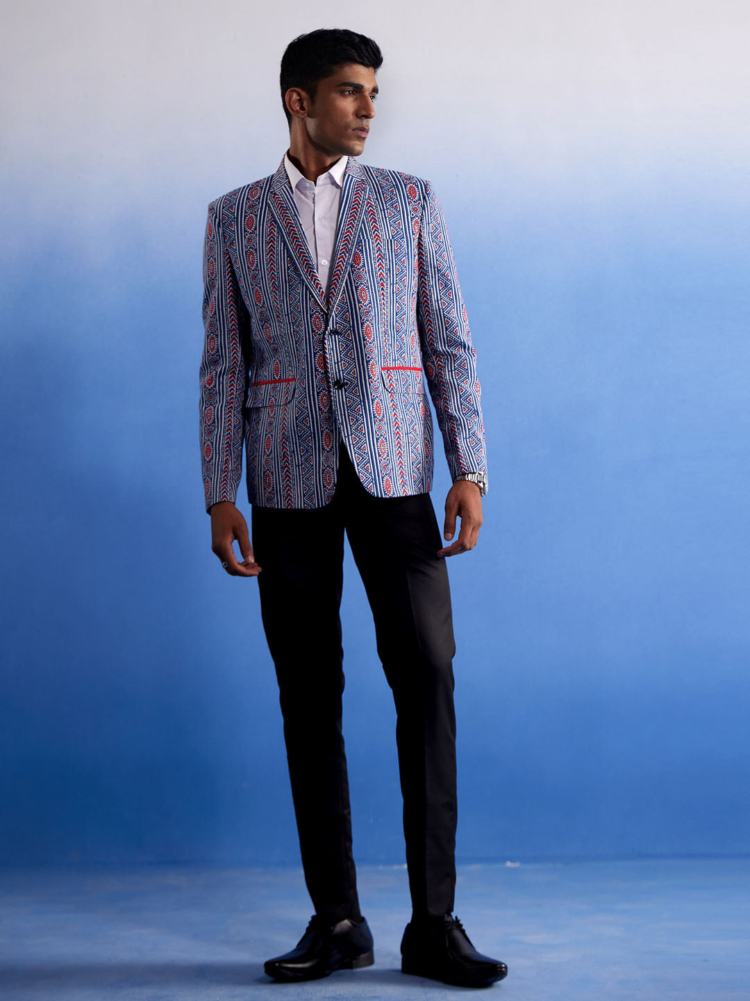 Men's Indigo Blue Cotton Straight Blazer