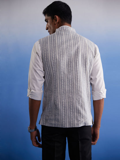 Men's Gray Cotton Straight Nehru Jacket