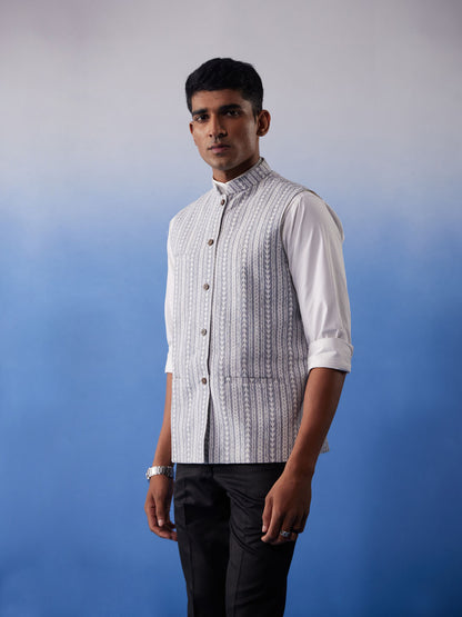 Men's Gray Cotton Straight Nehru Jacket