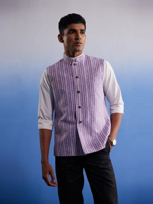 Men's Purple Cotton Straight Nehru Jacket