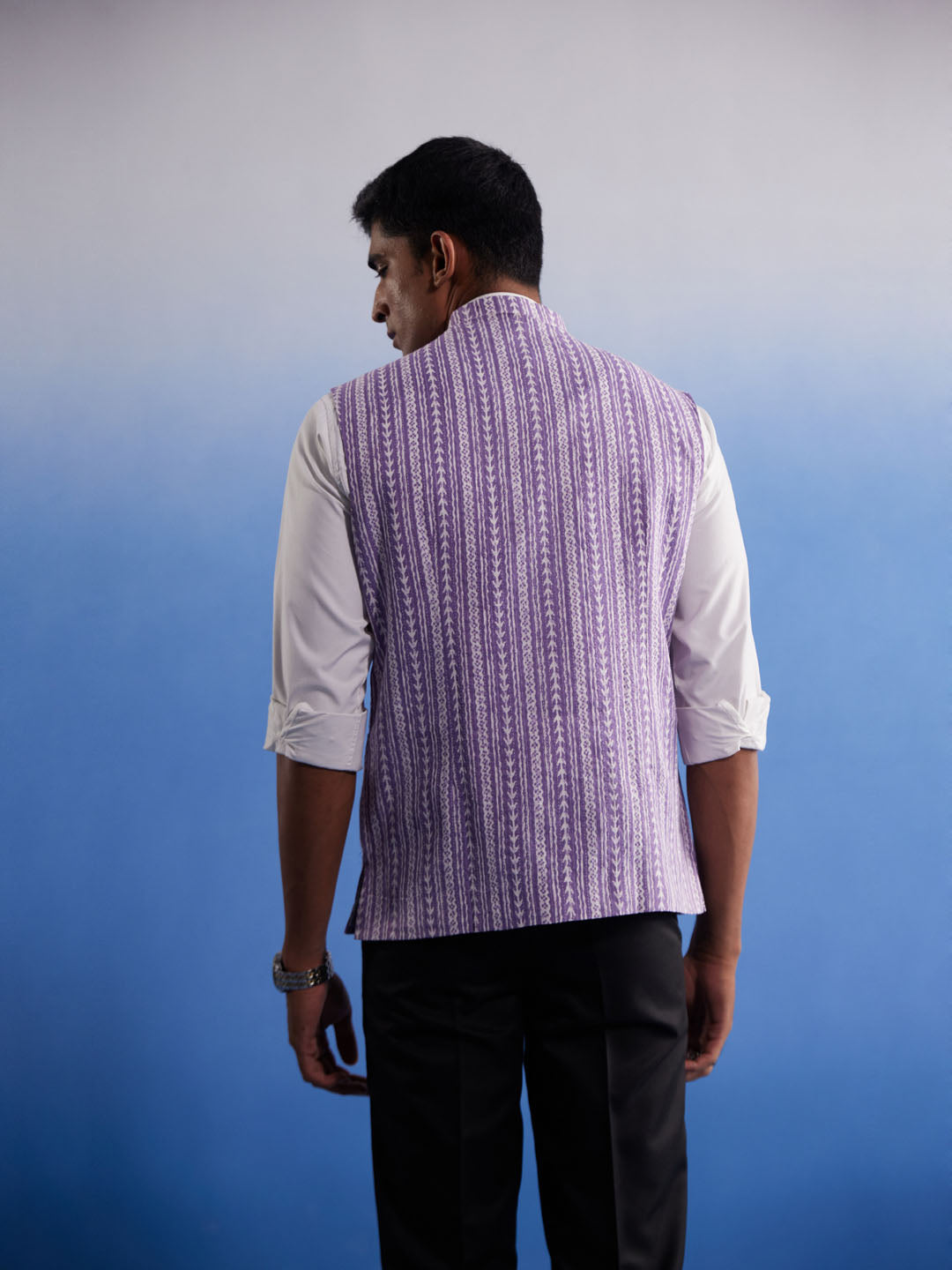 Men's Purple Cotton Straight Nehru Jacket