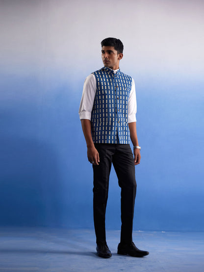 Men's Indigo Blue Cotton Straight Nehru Jacket