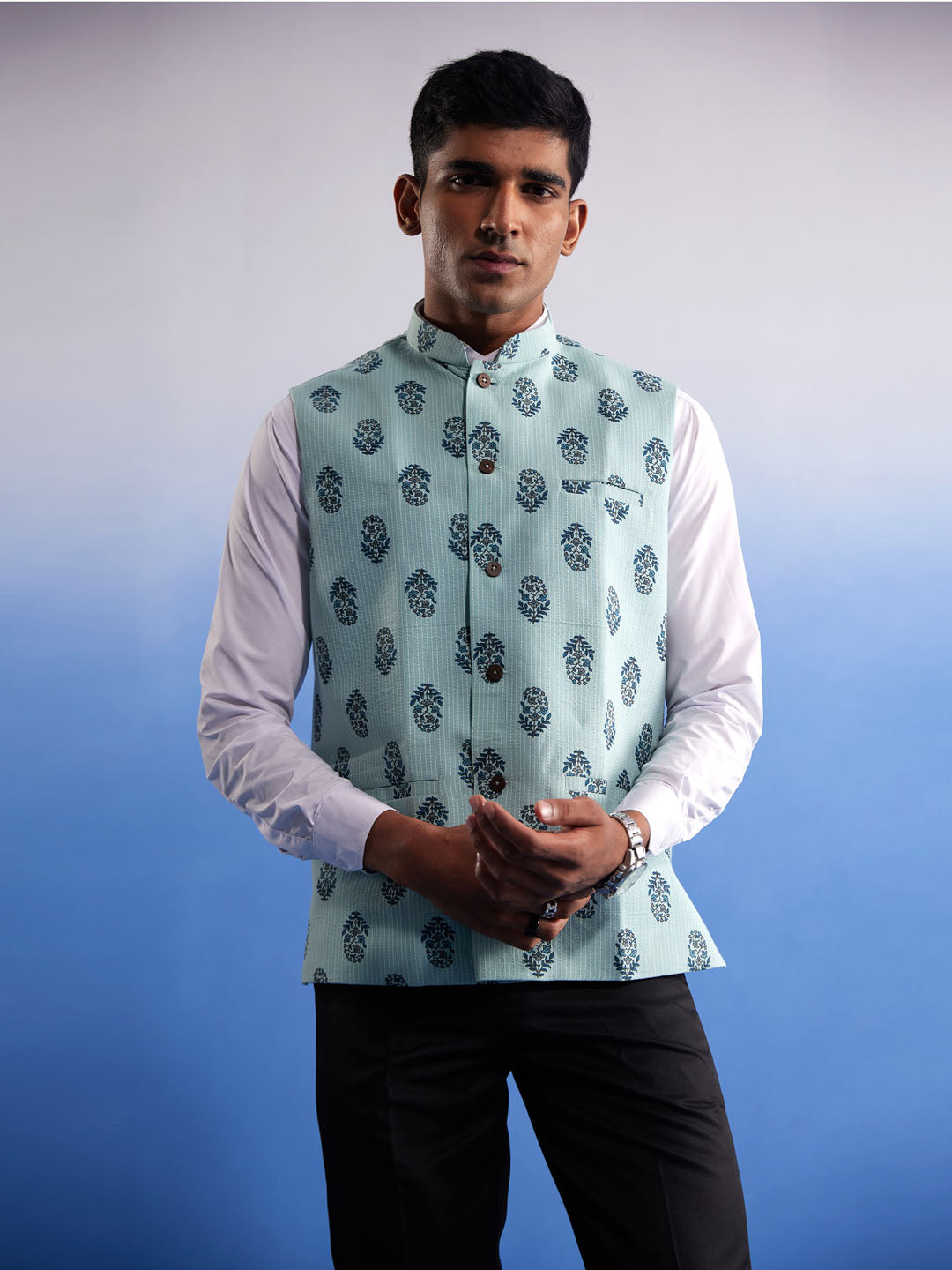 Men's Mehandi Cotton Straight Nehru Jacket