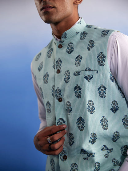 Men's Mehandi Cotton Straight Nehru Jacket