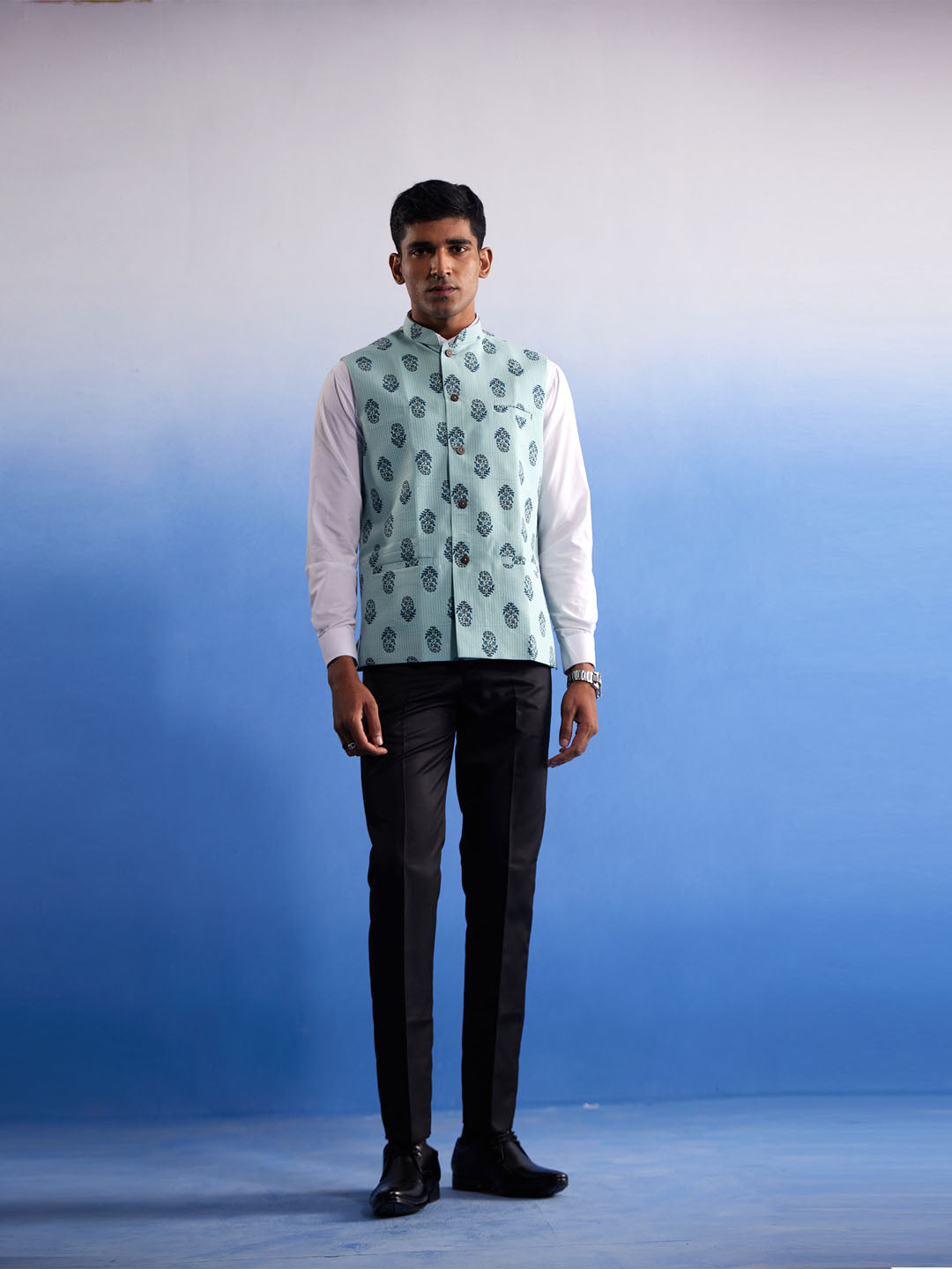 Men's Mehandi Cotton Straight Nehru Jacket
