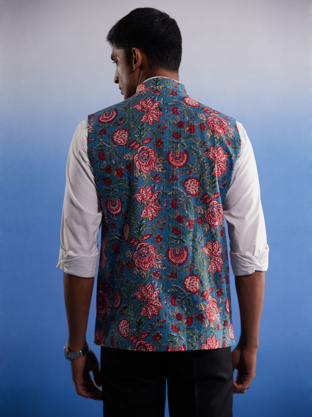 Men's Aqua Cotton Straight Nehru Jacket