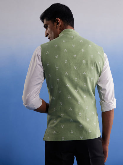 Men's Green Cotton Straight Nehru Jacket