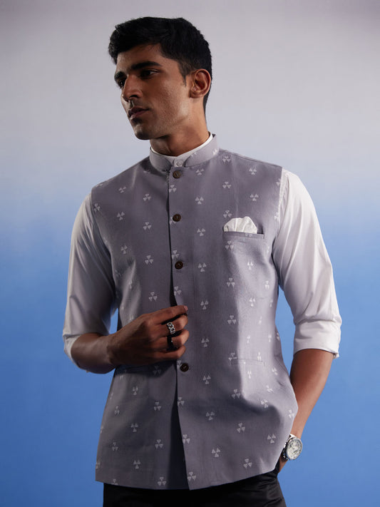 Men's Gray Cotton Straight Nehru Jacket